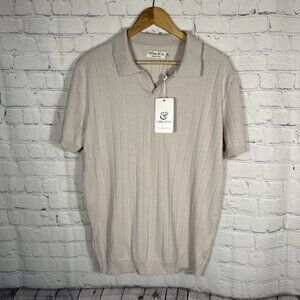 Collars And Co. Luxury Knit Polo Shirt Sweater Mens Large‎ Tan Short Sleeve Golf
